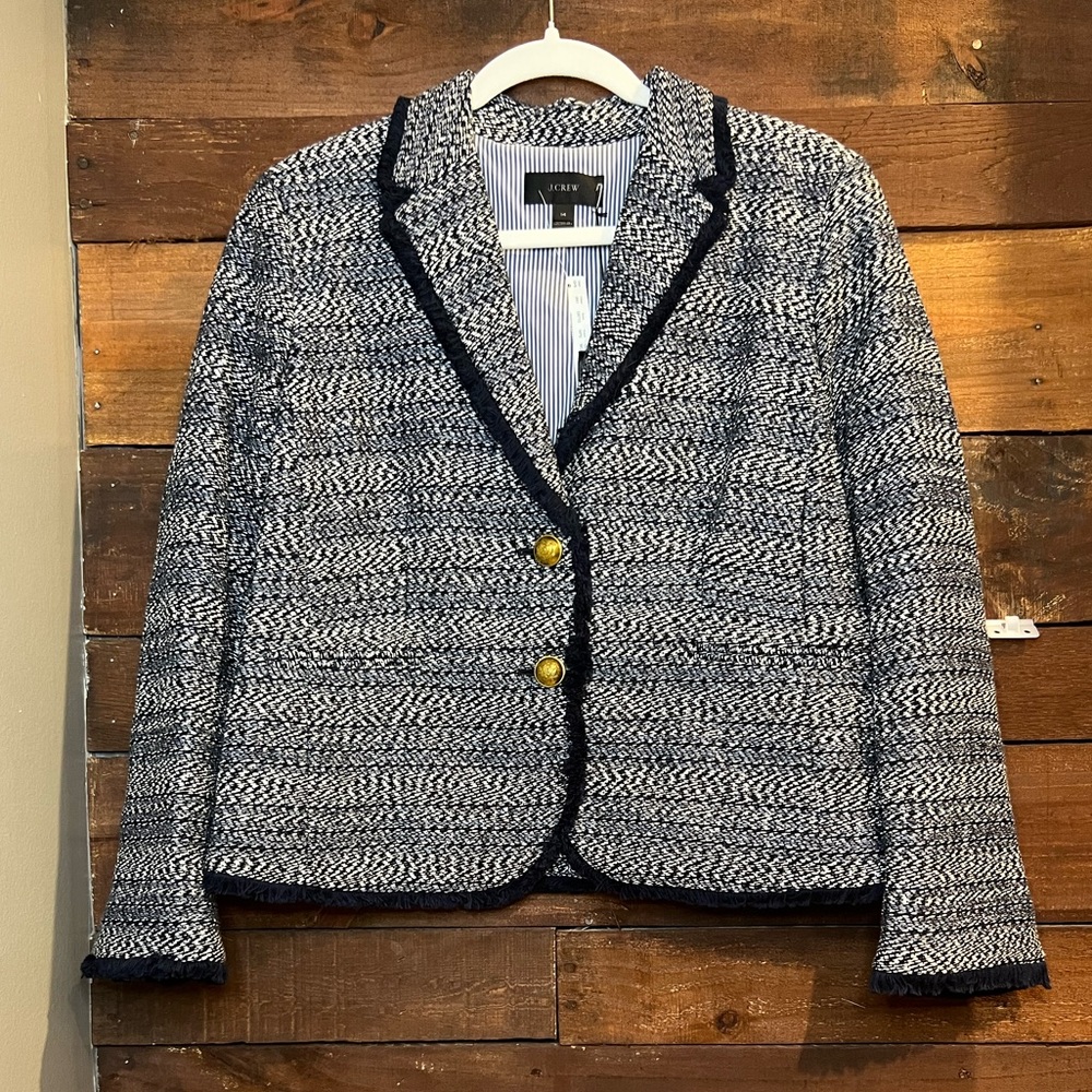 J.Crew Striped Tweed Blazer with Fringe Trim sz 14 NWT